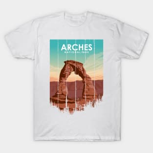 Arches National Park Travel Poster in a vintage and minimal style T-Shirt